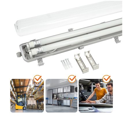BRILAGI - Luminaire LED technique étanche à la poussière OPTIMA T8 pour tubes fluorescents, 2xG13/18W, 230V, 6500K, IP65, 128 cm