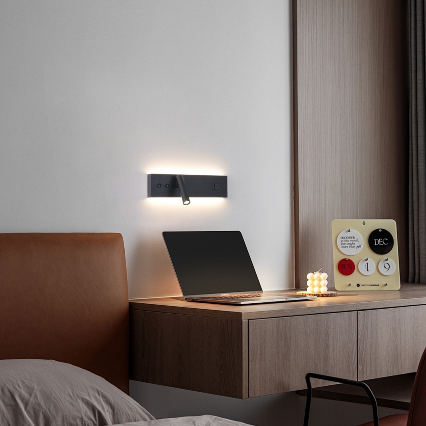 Brilagi - LED-Wandspot mit USB-Anschluss NOCTIS LED/3W/230V + LED/9W schwarz