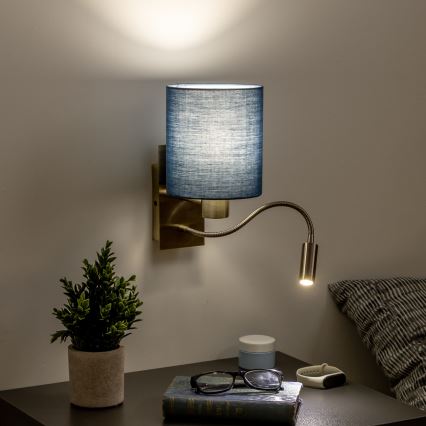 Brilagi - Flexible LED-Wandleuchte NUBILA 1xE27/25W/230V+ LED/3W Messing/dunkelblau