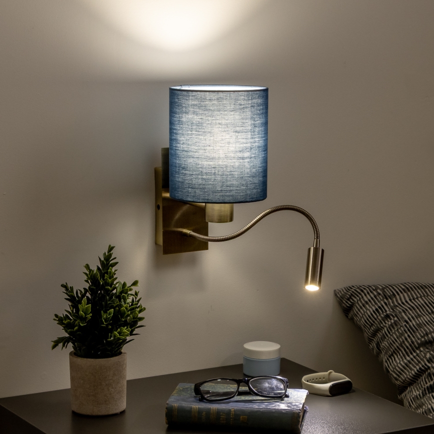 Brilagi - Flexible LED-Wandleuchte NUBILA 1xE27/25W/230V+ LED/3W Messing/dunkelblau