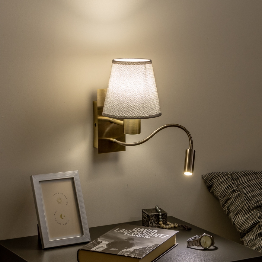 Brilagi - Flexible LED-Wandleuchte NUBILA 1xE27/25W/230V + LED/3W Messing/grau