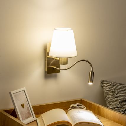 Brilagi - Flexible LED-Wandleuchte NUBILA 1xE27/25W/230V + LED/3W Messing/weiß