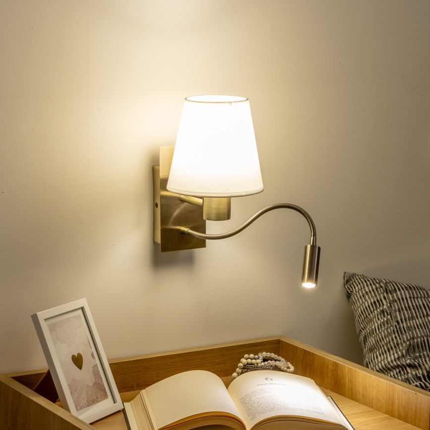 Brilagi - Flexible LED-Wandleuchte NUBILA 1xE27/25W/230V + LED/3W Messing/weiß