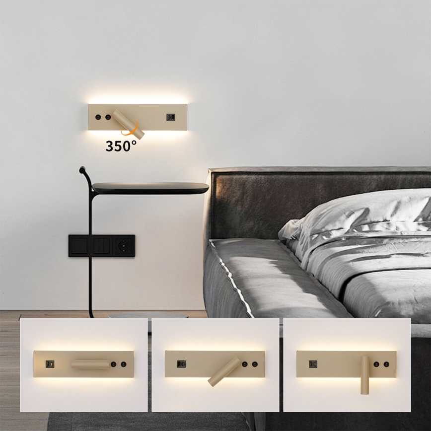 Brilagi - LED-Wandspot mit USB-Anschluss NOCTIS LED/3W/230V + LED/9W beige