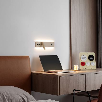 Brilagi - LED-Wandspot mit USB-Anschluss NOCTIS LED/3W/230V + LED/9W beige