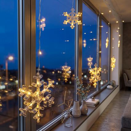 BRILAGI - LED-Weihnachts-Lichtervorhang 77xLED/3xAA/USB, 3,8 m, Schneeflocken, warmweiß