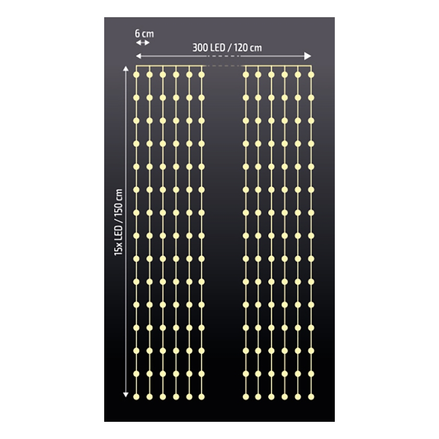 Brilagi - LED Weihnachtsvorhang 300xLED/8 Funktionen/3xAA/USB 1,2m warmweiß