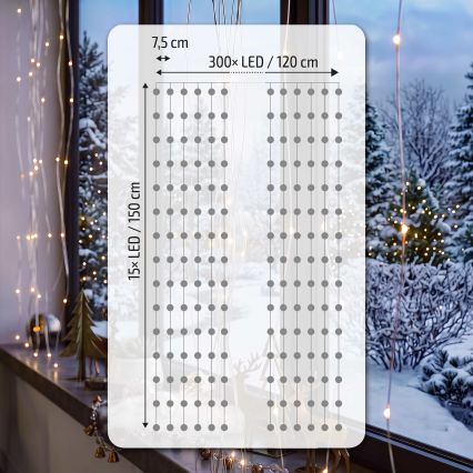 BRILAGI - LED-Weihnachtsvorhang 300xLED/8 Funktionen/3xAA/USB 1,2m warmweiß