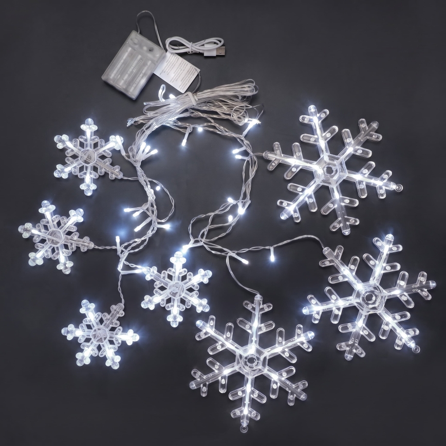 BRILAGI - LED Weihnachtsvorhang 77xLED/3xAA/USB 3,8m Schneeflocken kaltweiß