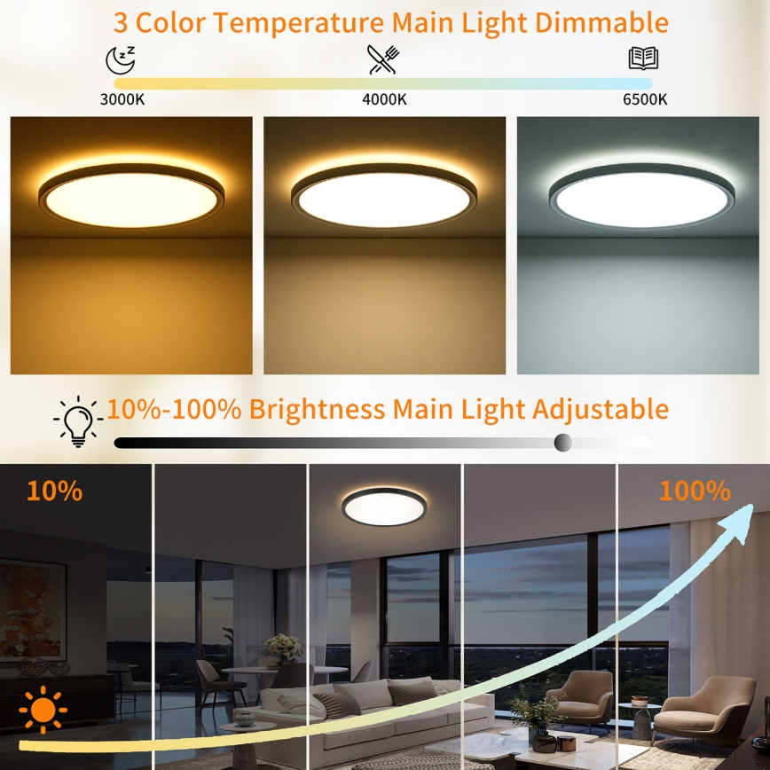 Brilagi - Plafoniera LED dimmerabile ULTRA SLIM LED/24W/230V 2700-6500K diametro 42 cm nero + telecomando