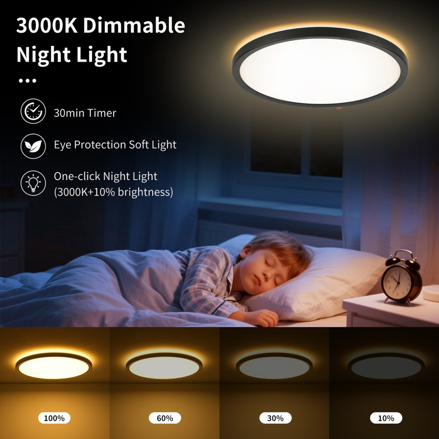 Brilagi - Plafoniera LED dimmerabile ULTRA SLIM LED/24W/230V 2700-6500K diametro 42 cm nero + telecomando
