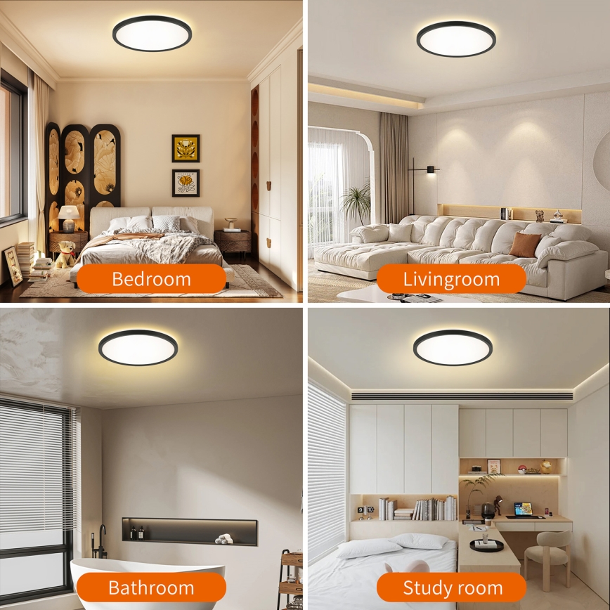 Brilagi - Plafoniera LED dimmerabile ULTRA SLIM LED/24W/230V 2700-6500K diametro 42 cm nero + telecomando