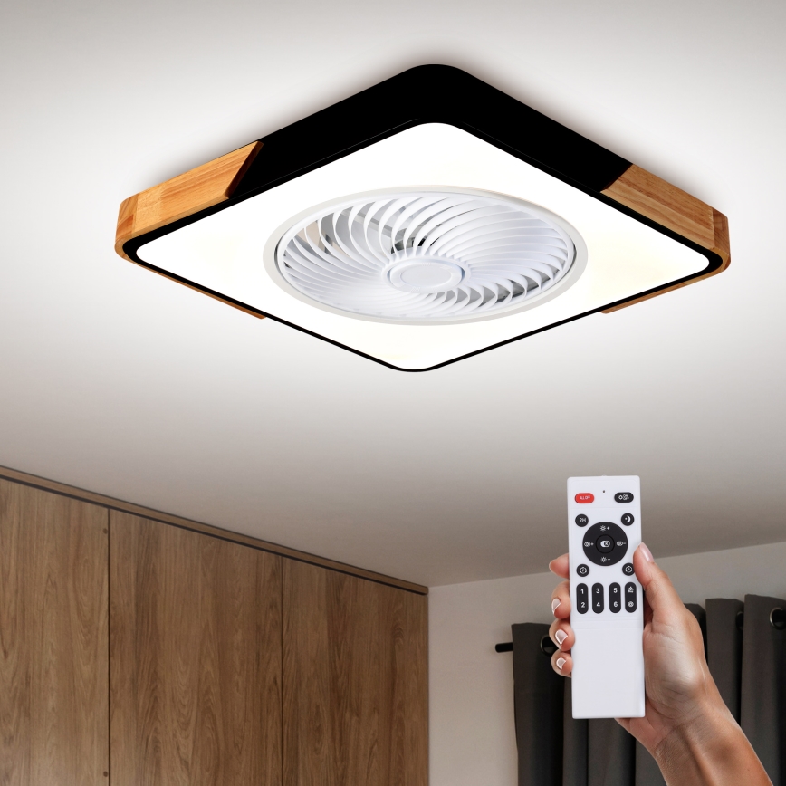 Brilagi - Plafonnier à intensité variable avec ventilateur LED/30W/230V 3000-6500K noir/chêne + Télécommande