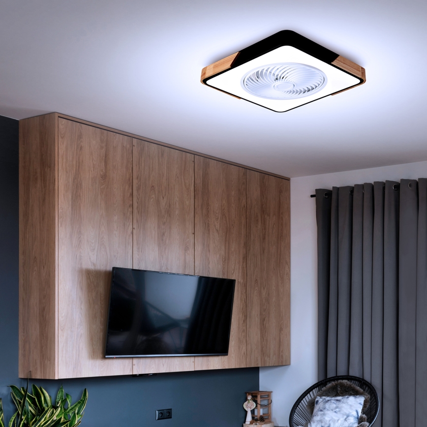 Brilagi - Plafonnier à intensité variable avec ventilateur LED/30W/230V 3000-6500K noir/chêne + Télécommande