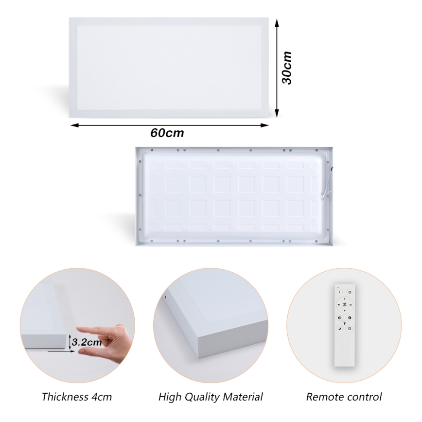 Brilagi - Plafonnier à intensité variable salle de bain FRAME SMART LED/30W/230V 30x60 cm 3000-6000K IP44 blanc + Télécommande