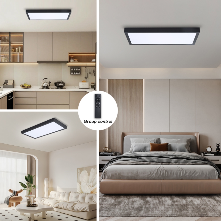Brilagi - Plafonnier à intensité variable salle de bain FRAME SMART LED/30W/230V 30x60 cm 3000-6000K  IP44 noir  + Télécommande