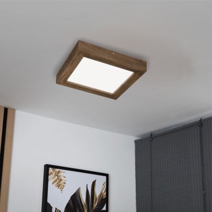 Brilagi - Plafonnier à intensité variable salle de bain WOODY FRAME LED/24W/230V chêne noyer 30x30 cm 3000-6000K IP44 + Télécommande