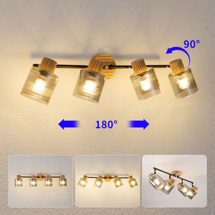 Brilagi - Luminaire à spots HYGGE 4xE14/15W/230V hévéa/fumé