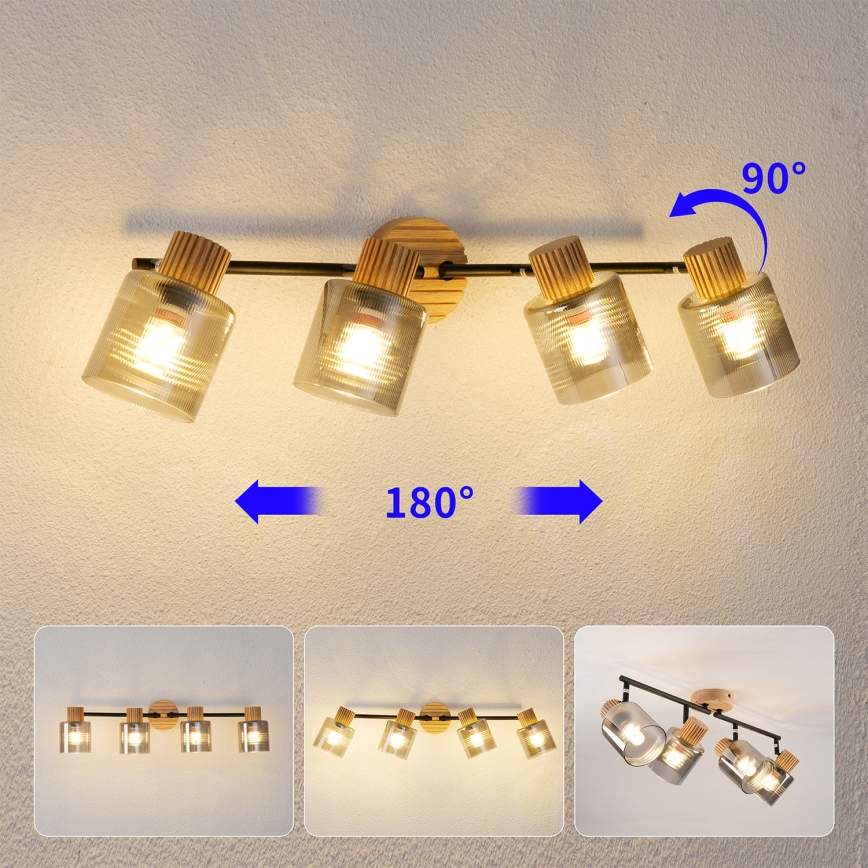 Brilagi - Luminaire à spots HYGGE 4xE14/15W/230V hévéa/fumé