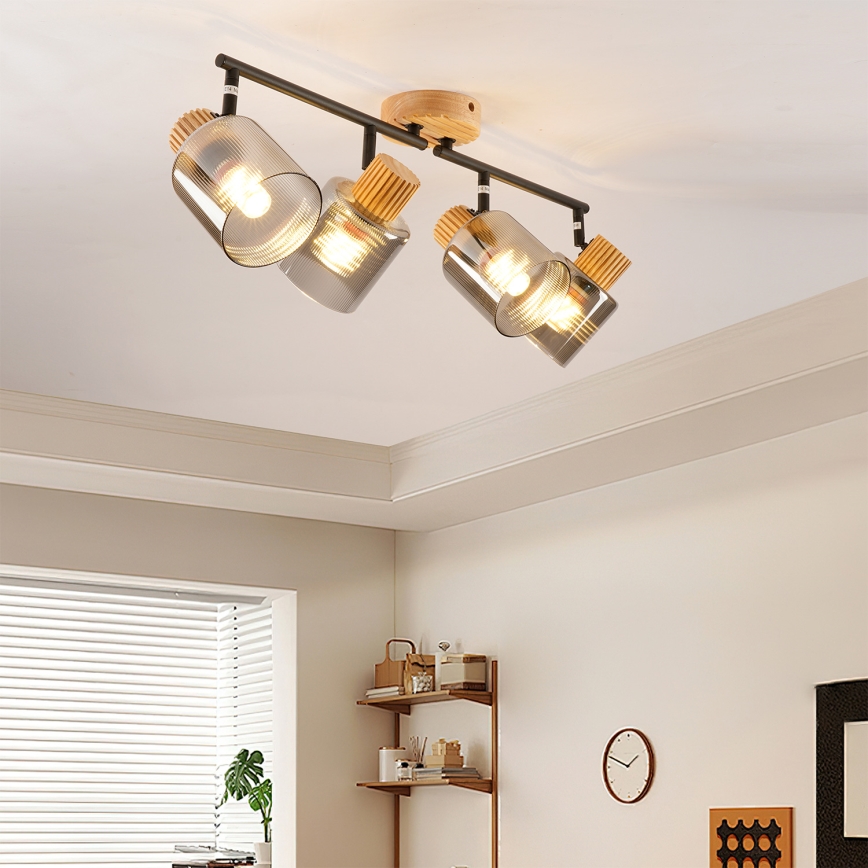 Brilagi - Luminaire à spots HYGGE 4xE14/15W/230V hévéa/fumé