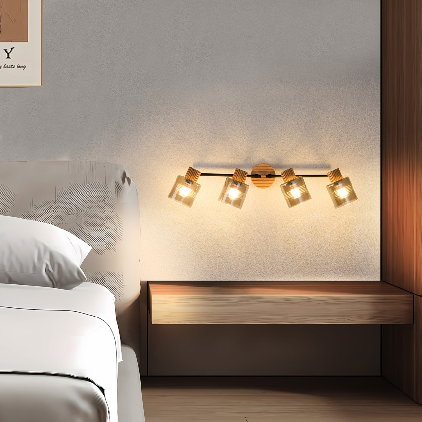 Brilagi - Luminaire à spots HYGGE 4xE14/15W/230V hévéa/fumé