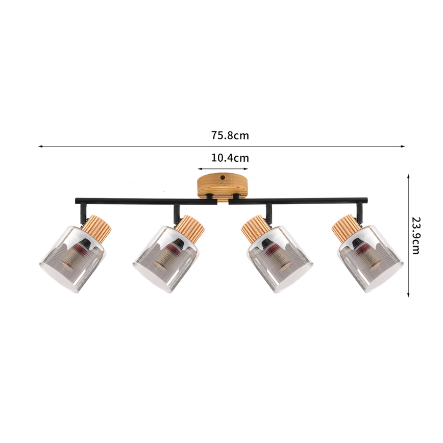 Brilagi - Luminaire à spots HYGGE 4xE14/15W/230V hévéa/fumé