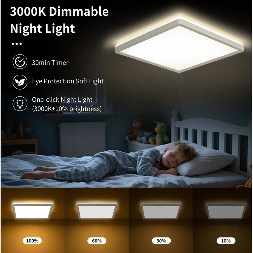 Brilagi - Plafonnier LED dimmable ULTRA SLIM LED/18W/230V 2700-6500K 30x30 cm blanc + télécommande