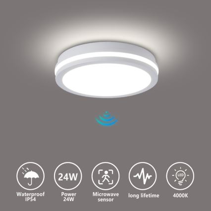 Brilagi - Plafonnier d'extérieur LED avec détecteur BENE LED/24W/230V Ø 26 cm blanc IP54