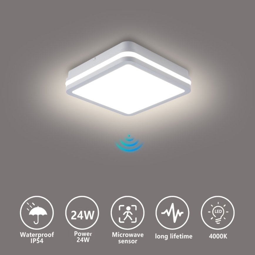 Brilagi - Luminaire LED d'extérieur avec détecteur BENE LED/24W/230V 26x26 cm blanc IP54