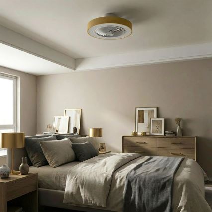 Brilagi - Plafonnier LED dimmable avec ventilateur LED/38W/230V 3000-6500K Ø 50 cm doré + télécommande