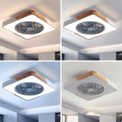 Brilagi - Plafonnier LED dimmable avec ventilateur LED/38W/230V 3000-6500K 50x50 cm blanc/chêne + télécommande