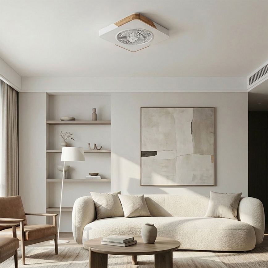 Brilagi - Plafonnier LED dimmable avec ventilateur LED/38W/230V 3000-6500K 50x50 cm blanc/chêne + télécommande