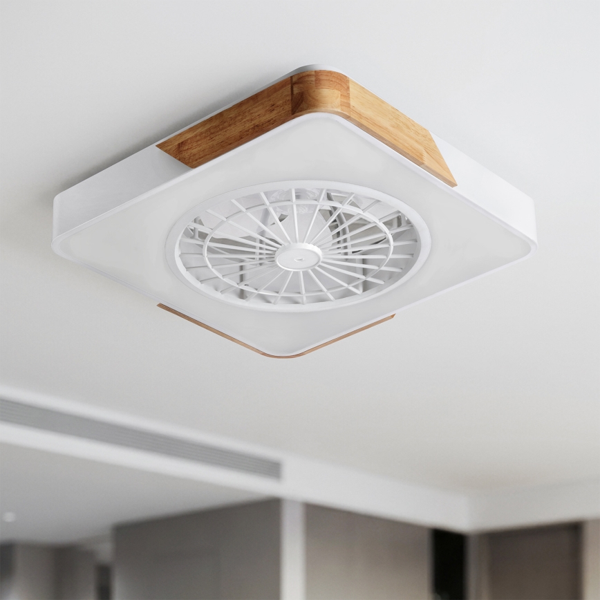 Brilagi - Plafonnier LED dimmable avec ventilateur LED/38W/230V 3000-6500K 50x50 cm blanc/chêne + télécommande