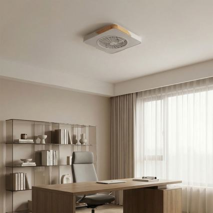 Brilagi - Plafonnier LED dimmable avec ventilateur LED/38W/230V 3000-6500K 50x50 cm blanc/chêne + télécommande