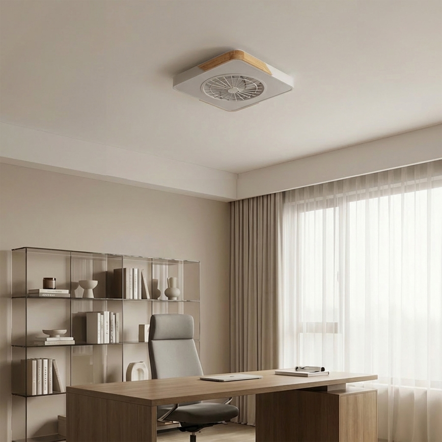 Brilagi - Plafonnier LED dimmable avec ventilateur LED/38W/230V 3000-6500K 50x50 cm blanc/chêne + télécommande