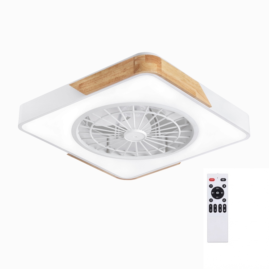 Brilagi - Plafonnier LED dimmable avec ventilateur LED/38W/230V 3000-6500K 50x50 cm blanc/chêne + télécommande