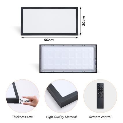 Brilagi - Plafonnier LED dimmable pour salle de bains FRAME SMART LED/30W/230V 30x60 cm 3000-6000K IP44 noir + télécommande incluse