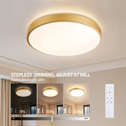 Brilagi - Plafonnier LED dimmable GLASS POOL DOUBLE LED/80W/230V 3000-6000K 60 cm doré + télécommande