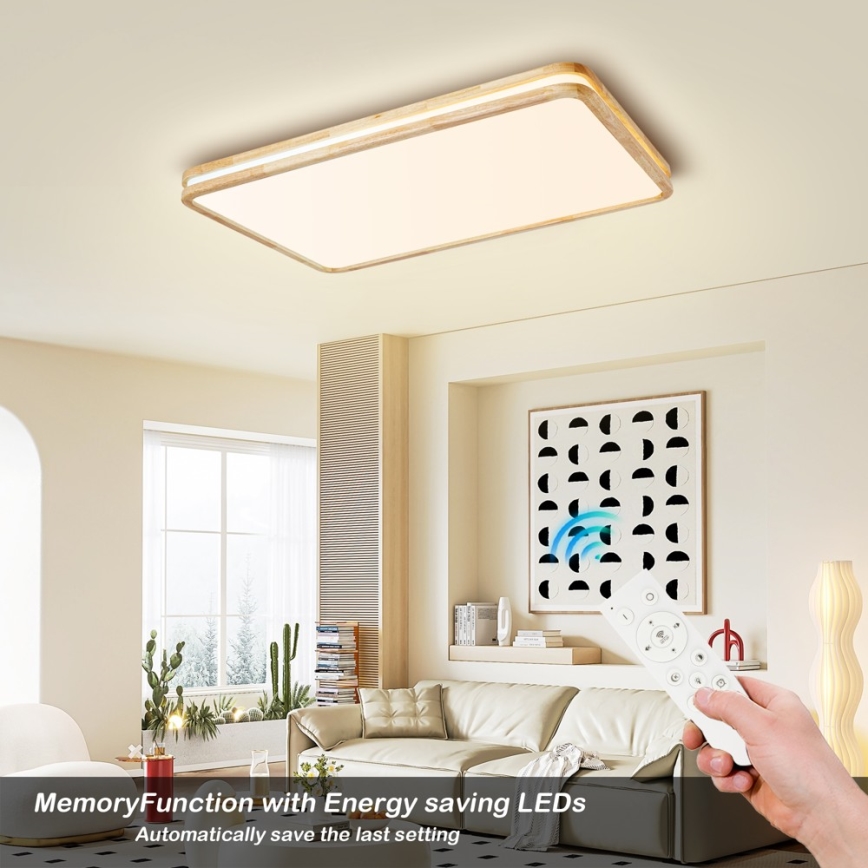 Brilagi - Plafonnier LED dimmable MOLINA SQUARE LED/128W/230V 3000-6000K chêne 90x60 cm + télécommande