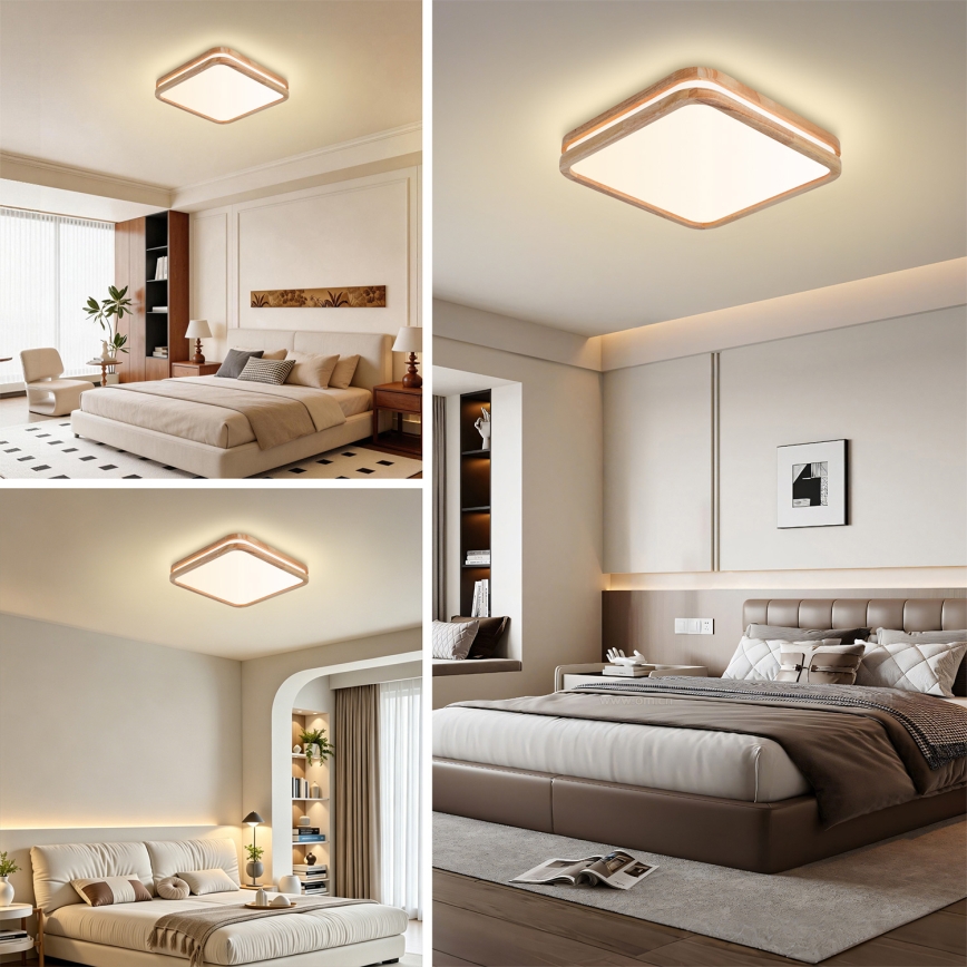 Brilagi - Plafonnier LED dimmable MOLINA SQUARE LED/48W/230V 3000-6000K chêne 40x40 cm + télécommande