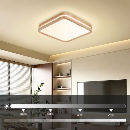 Brilagi - Plafonnier LED dimmable MOLINA SQUARE LED/48W/230V 3000-6000K chêne 40x40 cm + télécommande