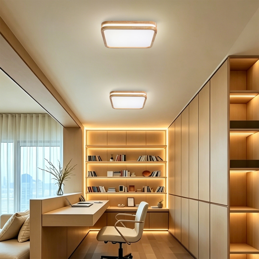 Brilagi - Plafonnier LED dimmable MOLINA SQUARE LED/48W/230V 3000-6000K chêne 40x40 cm + télécommande