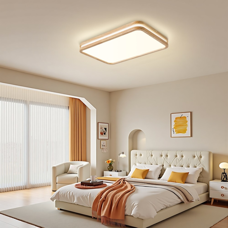 Brilagi - Plafonnier LED dimmable MOLINA SQUARE LED/54W/230V 3000-6000K chêne 60x40 cm + télécommande