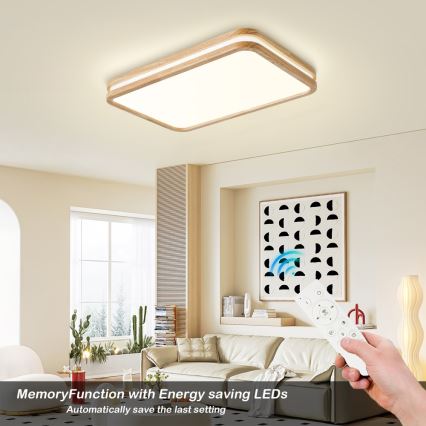 Brilagi - Plafonnier LED dimmable MOLINA SQUARE LED/54W/230V 3000-6000K chêne 60x40 cm + télécommande