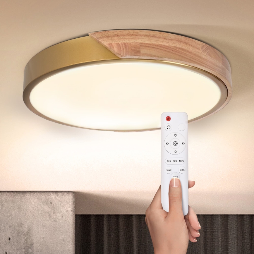 BRILAGI - plafonnier LED dimmable PILANA LED/48W/230V 3000–6500K chêne/doré Ø 40 cm + télécommande