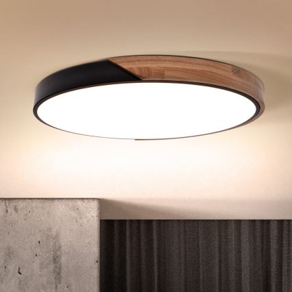 Brilagi - Plafonnier LED dimmable PILANA LED/60W/230V 3000-6500K chêne/noir Ø 60 cm + télécommande