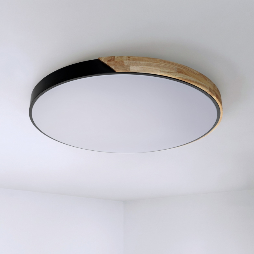 Brilagi - Plafonnier LED dimmable PILANA 72 W 230 V 3000–6500 K chêne/noir Ø 80 cm + télécommande