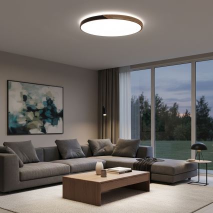 Brilagi - Plafonnier LED dimmable PILANA 72 W 230 V 3000–6500 K chêne/noir Ø 80 cm + télécommande