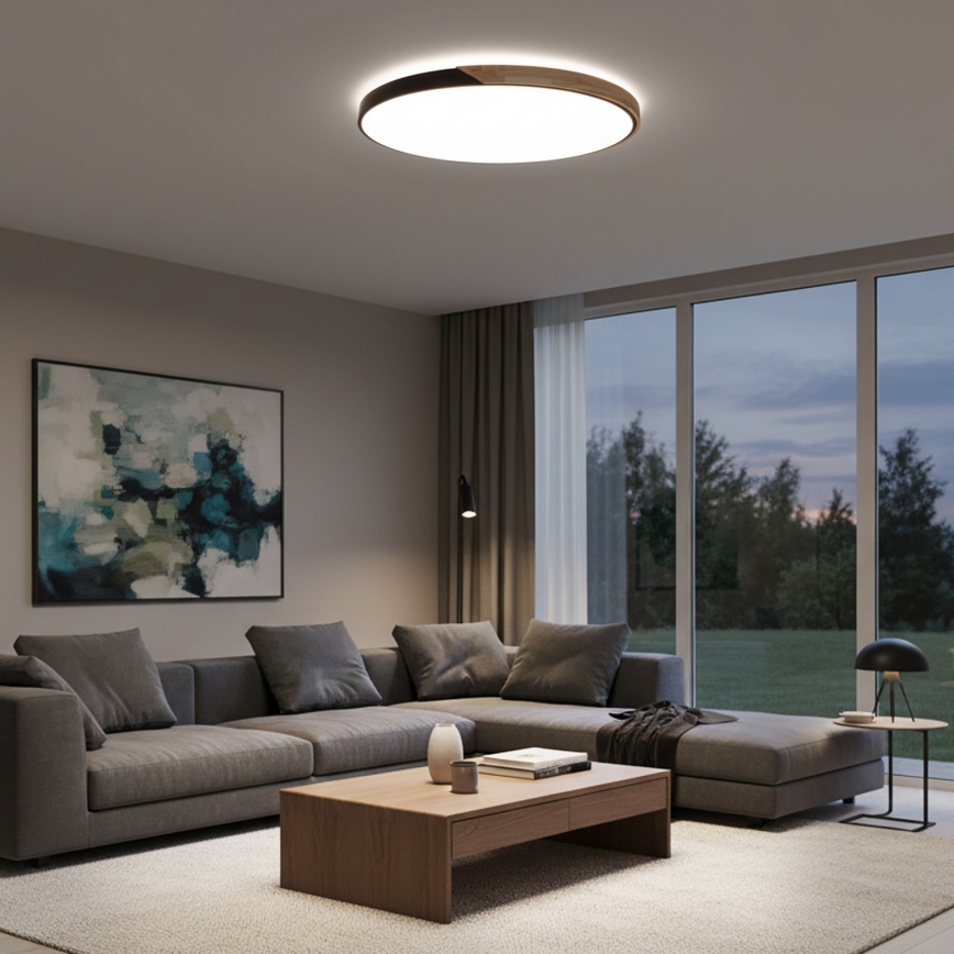 Brilagi - Plafonnier LED dimmable PILANA 72 W 230 V 3000–6500 K chêne/noir Ø 80 cm + télécommande
