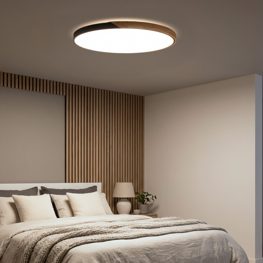 Brilagi - Plafonnier LED dimmable PILANA 72 W 230 V 3000–6500 K chêne/noir Ø 80 cm + télécommande